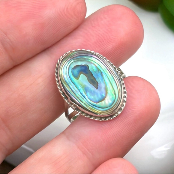 Vintage Sterling Silver 925 Ring Size 6 Abalone Southwest Native American Style - Picture 4 of 9